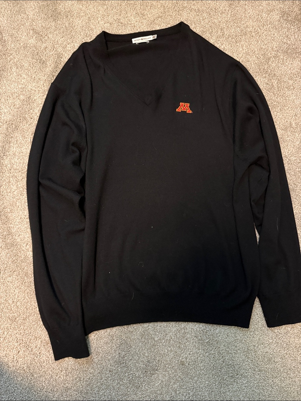Peter Millar Black V-Neck Sweater with University of Minnesota Logo